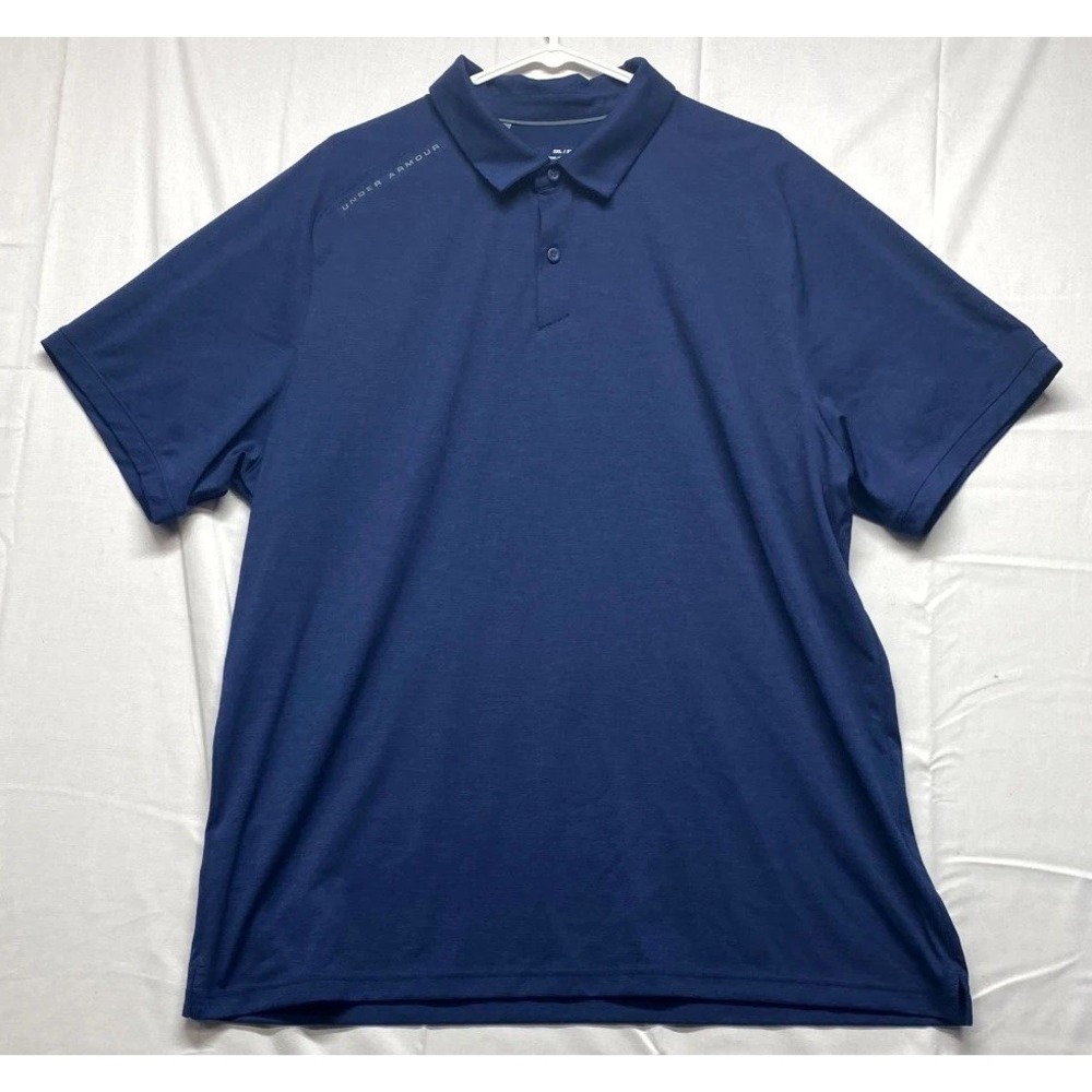 Under Armour Polo Shirt Mens 2XL Navy Blue Short Sleeve Tennis Golf Sports